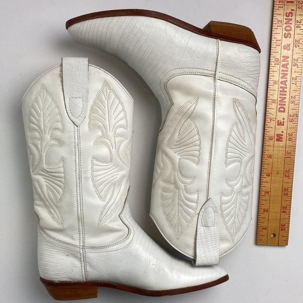 Vintage Brass Plum White Genuine Leather Cowboy Boots 6.5 Rodeo 80’s Rockabilly - Picture 16 of 16